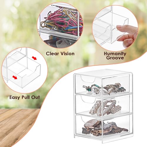 BTSKY 1 Pack Small Acrylic Storage Organizer with Drawers, 3-Layer Clear Desktop Organizer for Office Supplies Mini Storage Box with Drawers for Desk, Desktop Makeup Drawer Jewelry Storage Box - Image 5