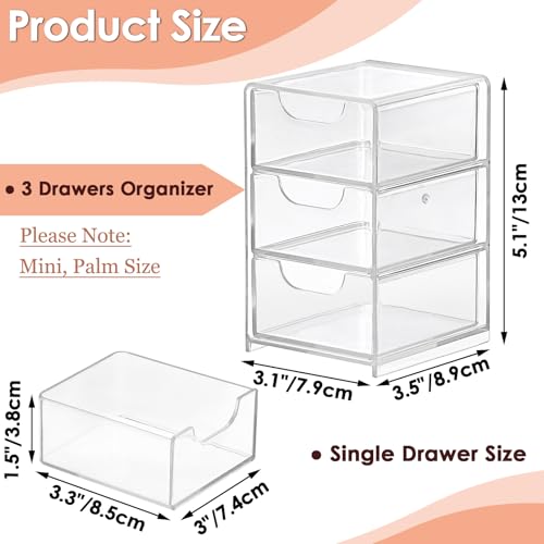 BTSKY 1 Pack Small Acrylic Storage Organizer with Drawers, 3-Layer Clear Desktop Organizer for Office Supplies Mini Storage Box with Drawers for Desk, Desktop Makeup Drawer Jewelry Storage Box - Image 3