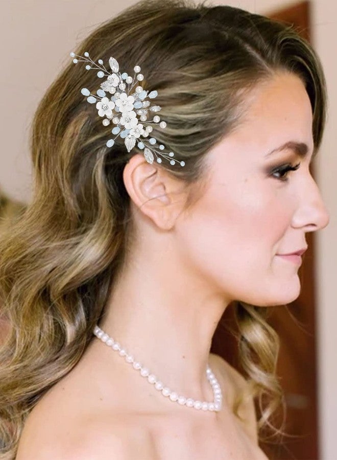 Latious Flower Bride Wedding Hair Clip Silver Pearl Bridal Hair Barrettes Rhinestones Hair Piece for Women and Girls - Image 2