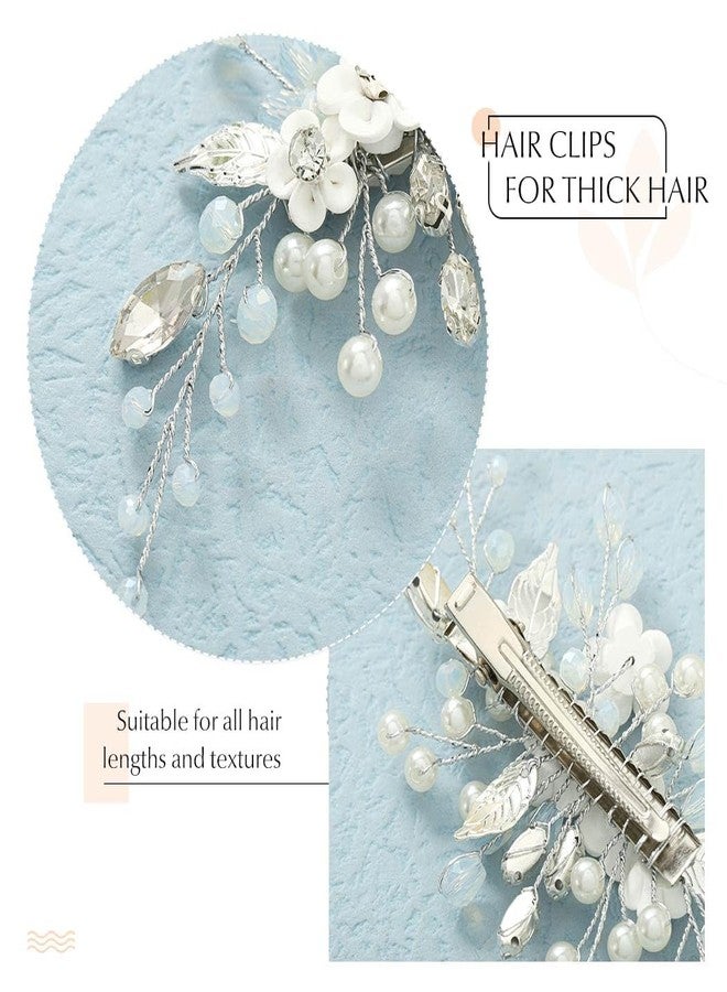 Latious Flower Bride Wedding Hair Clip Silver Pearl Bridal Hair Barrettes Rhinestones Hair Piece for Women and Girls - Image 5