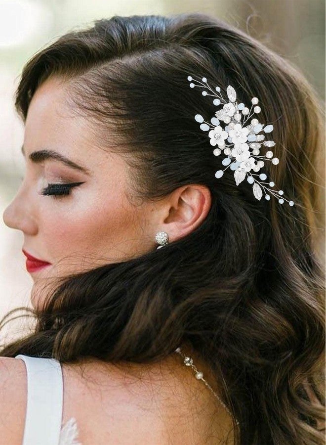 Latious Flower Bride Wedding Hair Clip Silver Pearl Bridal Hair Barrettes Rhinestones Hair Piece for Women and Girls - Image 4