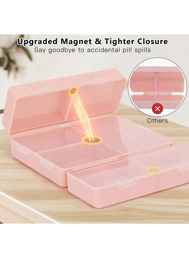 أف واي واي منظم حبوب يومي من FYY، حافظة حبوب سفر محمولة بسبعة أقسام [تصميم قابل للطي] صندوق حبوب لجيب المحفظة لحمل الفيتامينات وزيت كبد سمك القد والمكملات الغذائية والأدوية - لون ذهبي وردي - Image 4
