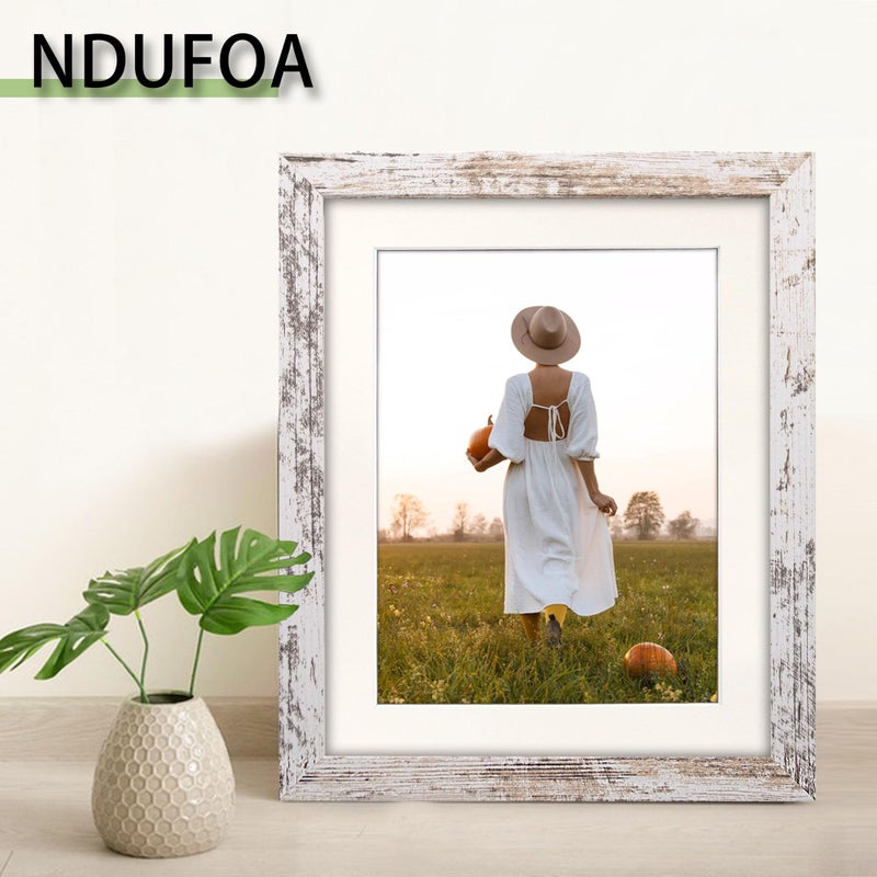 NDUFOA 8x10 Picture Frame  Display Photos 6x8 with Mat or 8x10 without Mat  Poster Frame for Wall and Tabletop  Distressed White - Image 4