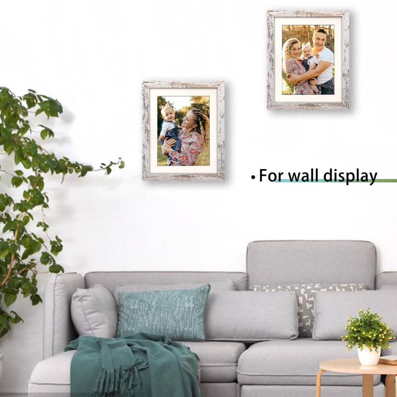 NDUFOA 8x10 Picture Frame  Display Photos 6x8 with Mat or 8x10 without Mat  Poster Frame for Wall and Tabletop  Distressed White - Image 5