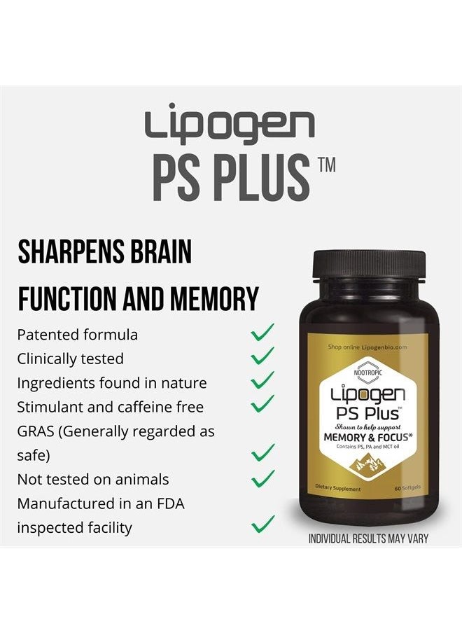 PS Plus - Memory and Focus Supplement for Seniors - Brain Booster Scientifically Formulated to Enhance Brain Health - Memory Supplement. (60 Softgels)