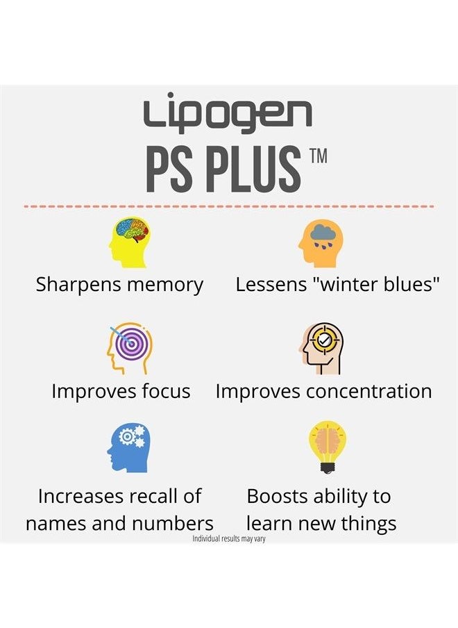 PS Plus - Memory and Focus Supplement for Seniors - Brain Booster Scientifically Formulated to Enhance Brain Health - Memory Supplement. (60 Softgels)