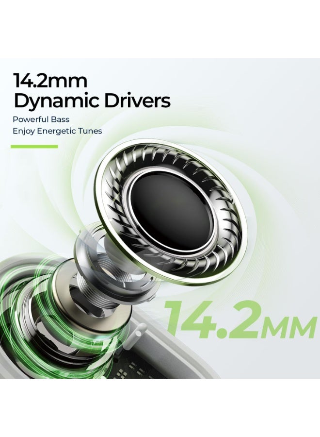 هافيت سماعات أذن مفتوحة – سماعات رياضية مرنة، بلوتوث 5.4، مع صوت فضائي مفتوح، ميكروفون مزدوج وتقنية إلغاء الضوضاء بالذكاء الاصطناعي للمكالمات، بطارية تدوم 64 ساعة، محركات ديناميكية 14.2 مم، مقاومة للماء بمعيار IPX5، شحن سريع عبر منفذ Type-C، اقتران تلقائي عبر مفتاح مغناطيسي، تصميم خفيف الوزن وثابت ومريح للجري، الجيم، التمارين، ركوب الدراجات، السفر، المكالمات والاستماع للموسيقى – أخضر / أبيض - Image 3