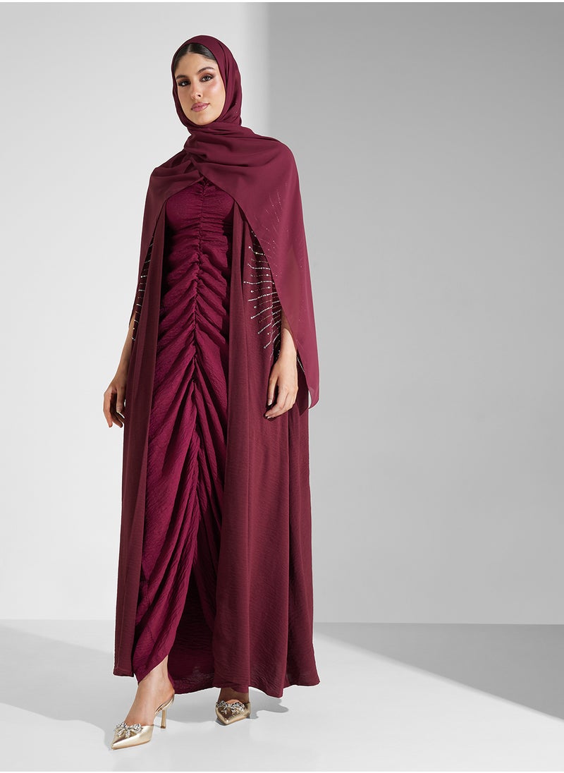 hayas closet Embellished Ruched Abaya with Sheila  - Image 1