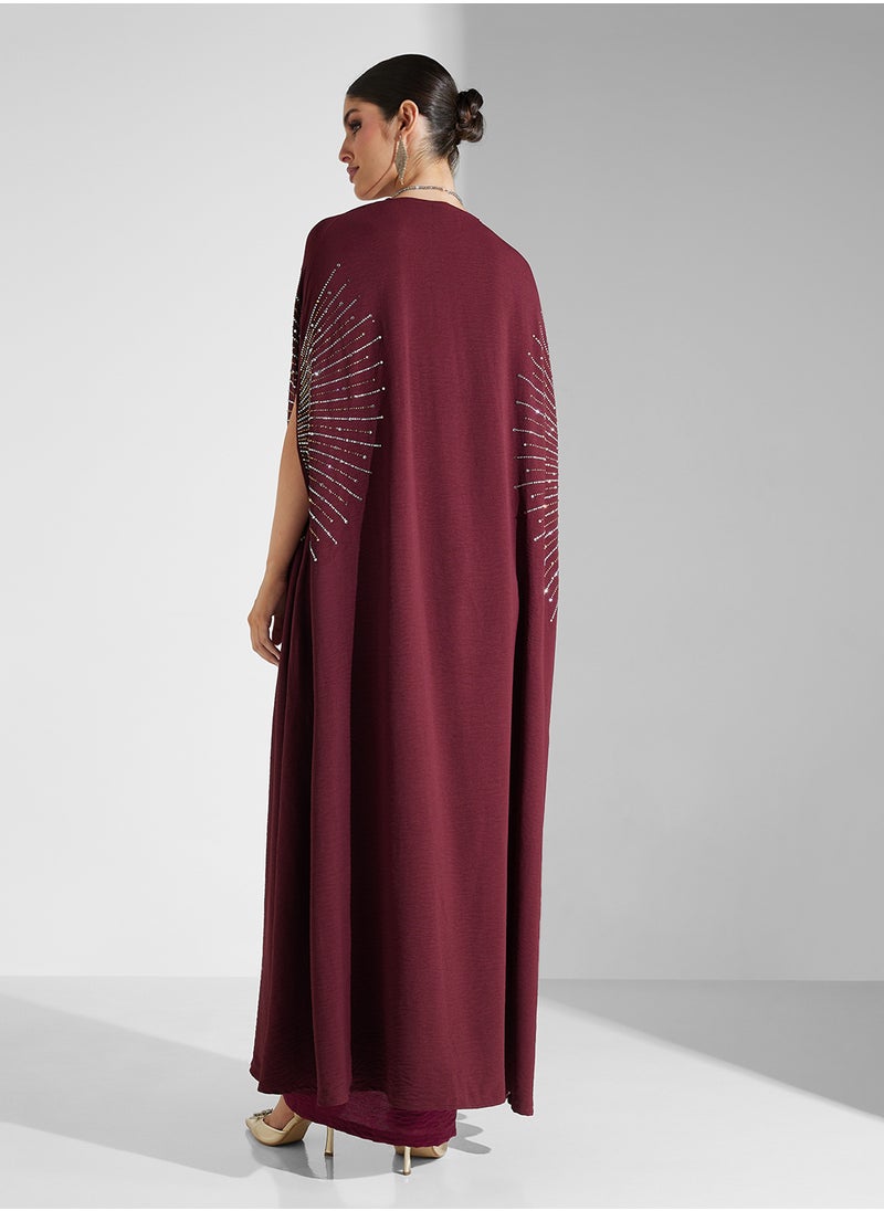 hayas closet Embellished Ruched Abaya with Sheila  - Image 2