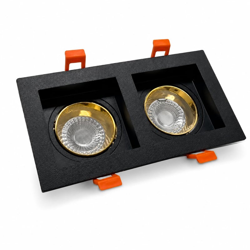 Double Recessed Spotlight Frame, Black & Gold Anti-Glare Ceiling Spot Light Holder, Hammer Design for Indoor Lighting