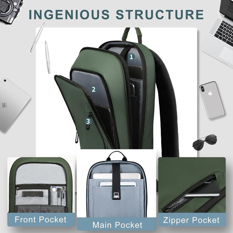 HK Backpack for Men Business Slim Backpack with USB Charger Computer Lightweight Anti-theft Travel - Image 3
