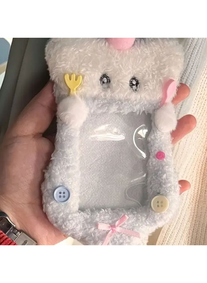 White Plush Dog Card Holder For Student ID Cards Business Cards Birthday Gift - Image 1