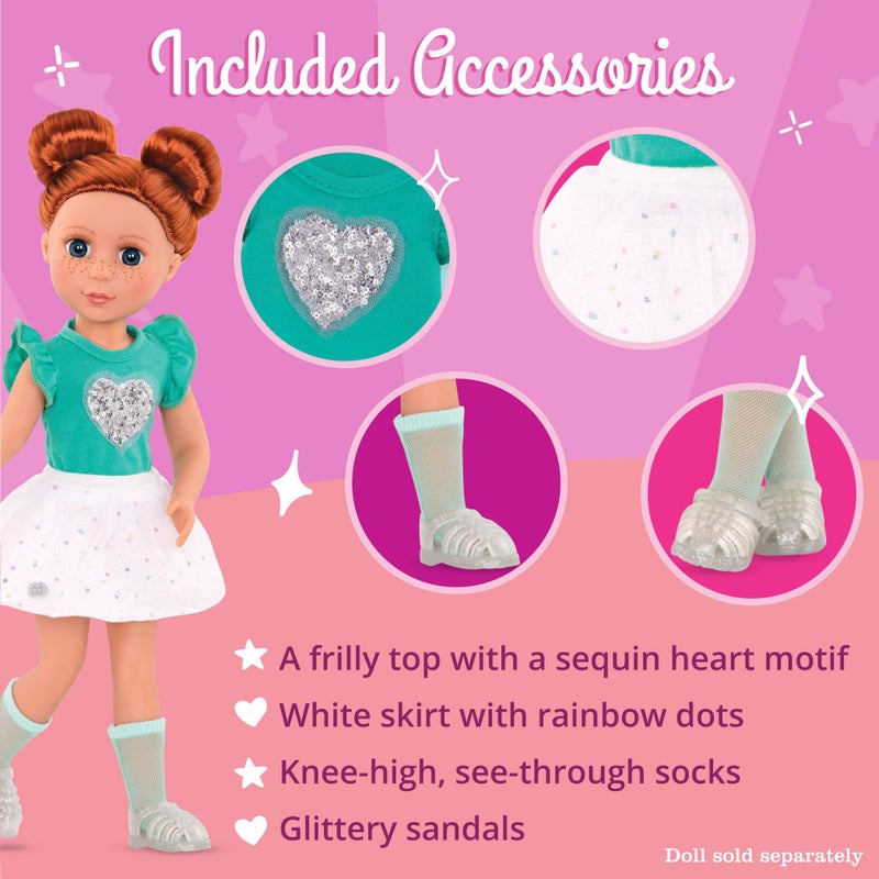 Glitter Girls GG50101Z Sparkling with Style Glittery Top and Skirt Regular Outfit 14" Doll Top & Skirt, Green White - Image 3