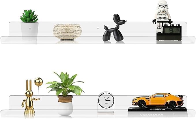 PRIBOX Acrylic Floating Shelves Clear WallMounted Shelves for Modern Home Decor Minimalist Storage Solution Durable Perfect for Displaying Books Photos and Plants 4 - Image 4