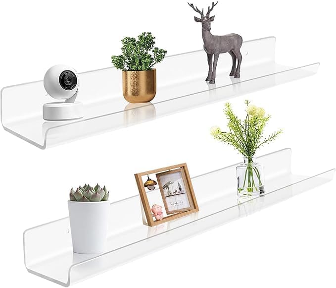 PRIBOX Acrylic Floating Shelves Clear WallMounted Shelves for Modern Home Decor Minimalist Storage Solution Durable Perfect for Displaying Books Photos and Plants 4 - Image 1