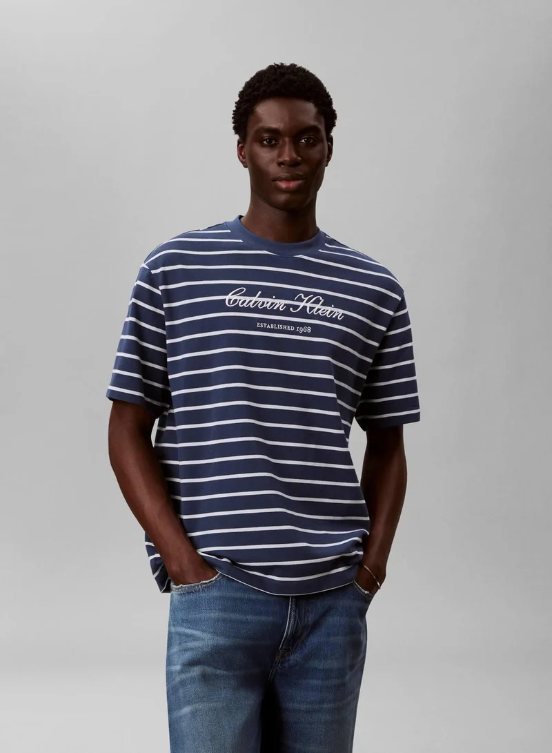 Relaxed Cotton Piqué Stripe T-Shirt