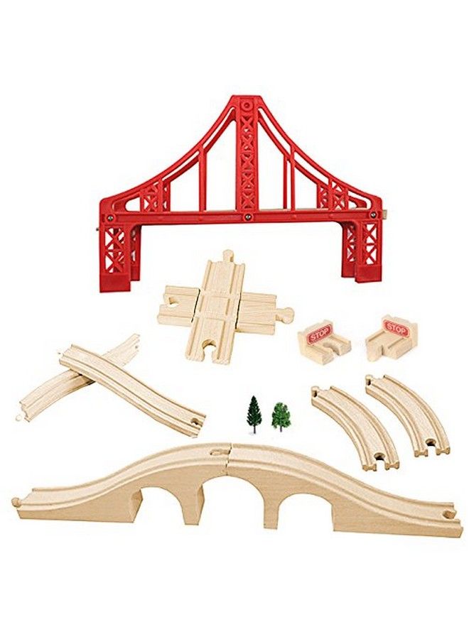 OrgMemory Wooden Train Tracks Orgmemory Wooden Train Bridge Suspension Bridge Brick Bridge Crossing Track Curved Track And Wooden Stop Track Compatible With All Major Brands - Image 1