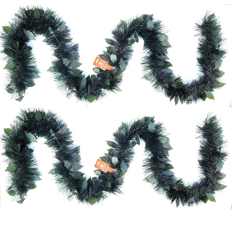 Partunay Set of 2 Dark Green Leaf Christmas Tinsel Garland Xmas Tree Hanging Ornaments Christmas Newyear Decoration Item