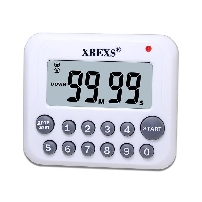 XREXS Digital Kitchen Timer Magnetic Countdown Up Cooking Timer Clock with Magnet Back and Clip Loud Alarm Large Display Minutes and Seconds Directly InputWhite 2 Battery Included DC12