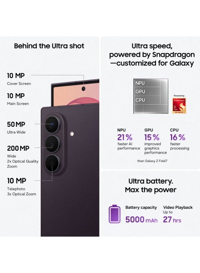 Samsung Galaxy Z Fold 8 Ultra Dual SIM Violet Shadow 12GB RAM 256GB 5G - International Version - Image 3