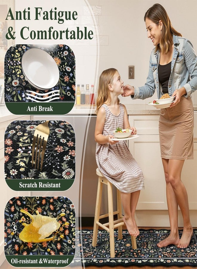 Yamaziot 3PCS Kitchen Mats for Floor, Boho Floral Non Slip Kitchen Rug Sets of 3 Waterproof Anti Fatigue Mat, Comfort Standing Runner Rug for Kitchen, Hallway, 17"x29.5"+17"x35"+17"x47", Black - Image 3