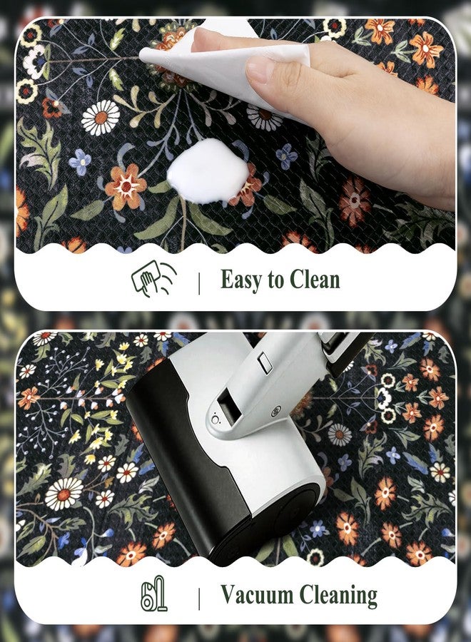Yamaziot 3PCS Kitchen Mats for Floor, Boho Floral Non Slip Kitchen Rug Sets of 3 Waterproof Anti Fatigue Mat, Comfort Standing Runner Rug for Kitchen, Hallway, 17"x29.5"+17"x35"+17"x47", Black - Image 4