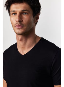Tudors V-Neck Basic Black Men's T-Shirt  - Image 2