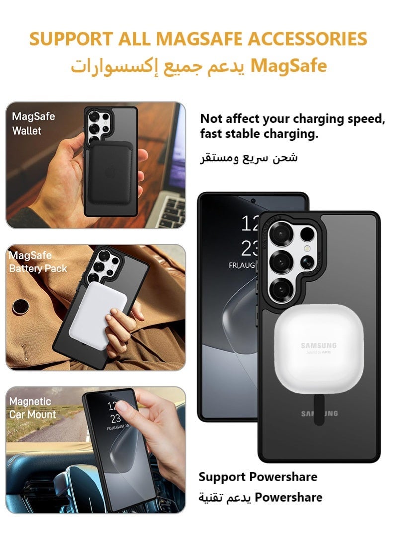 ​​غطاء سامسونج جالكسي S25 الترا - متوافق مع MagSafe خلفية ماتية شبه شفافة بمغناطيس قوي (أسود) حماية كاملة ضد السقوط - Image 3
