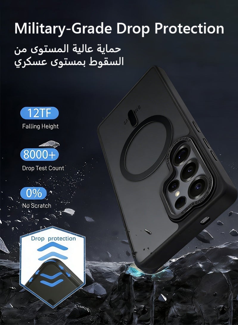 ​​غطاء سامسونج جالكسي S25 الترا - متوافق مع MagSafe خلفية ماتية شبه شفافة بمغناطيس قوي (أسود) حماية كاملة ضد السقوط - Image 5