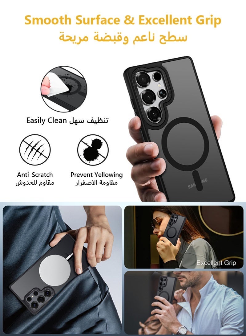​​غطاء سامسونج جالكسي S25 الترا - متوافق مع MagSafe خلفية ماتية شبه شفافة بمغناطيس قوي (أسود) حماية كاملة ضد السقوط - Image 4