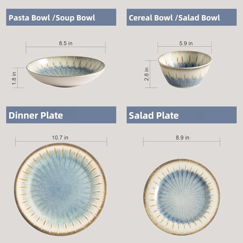 Miss Yip MissYip Melamine Dinnerware Set, 16 Piece for 4, Unbreakable Kitchen Plastic Plates and Bowls set, Indoor and Outdoor Use Tableware, BPA Free, Dishwasher Safe, Not Microwave, Not Oven(Blue) - Image 2