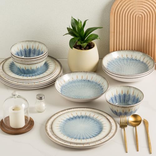 Miss Yip MissYip Melamine Dinnerware Set, 16 Piece for 4, Unbreakable Kitchen Plastic Plates and Bowls set, Indoor and Outdoor Use Tableware, BPA Free, Dishwasher Safe, Not Microwave, Not Oven(Blue) - Image 1