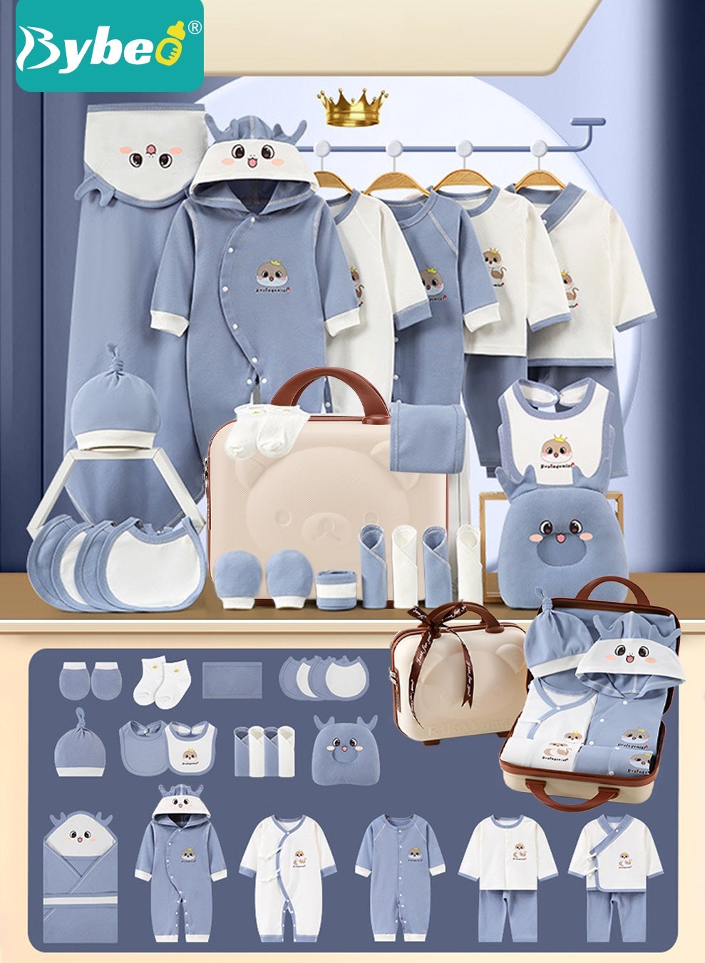 26PCS Newborn Baby Gifts Set, Newborn Layette Gift Set, Baby Clothes Accessories Set for Boys and Girls, Premium Cotton, Perfect Gift Box with Beautifully Suitcase for Spring Summer Autumn Winter