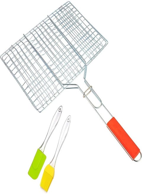 Eowqon® Chromium Plating Barbecue Grill Net Basket With Wooden Handel (Grill Basket-Small)