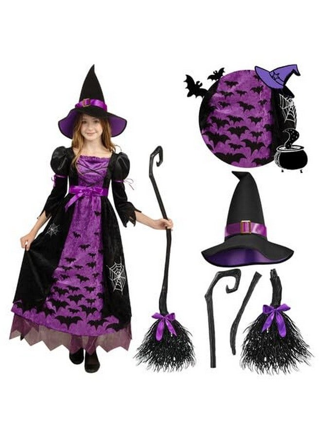 Spooktacular Creations Spooktacular Creations Witch Costume for Girls, Toddler Black Purple Dark Witch Print Dress with Hat Broom Belt for Kids Halloween Dress Up and Role Playing Parties, M  - Image 1