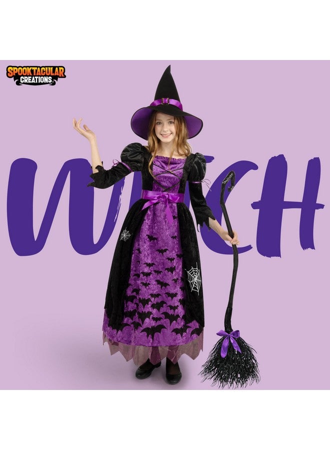 Spooktacular Creations Spooktacular Creations Witch Costume for Girls, Toddler Black Purple Dark Witch Print Dress with Hat Broom Belt for Kids Halloween Dress Up and Role Playing Parties, M  - Image 2