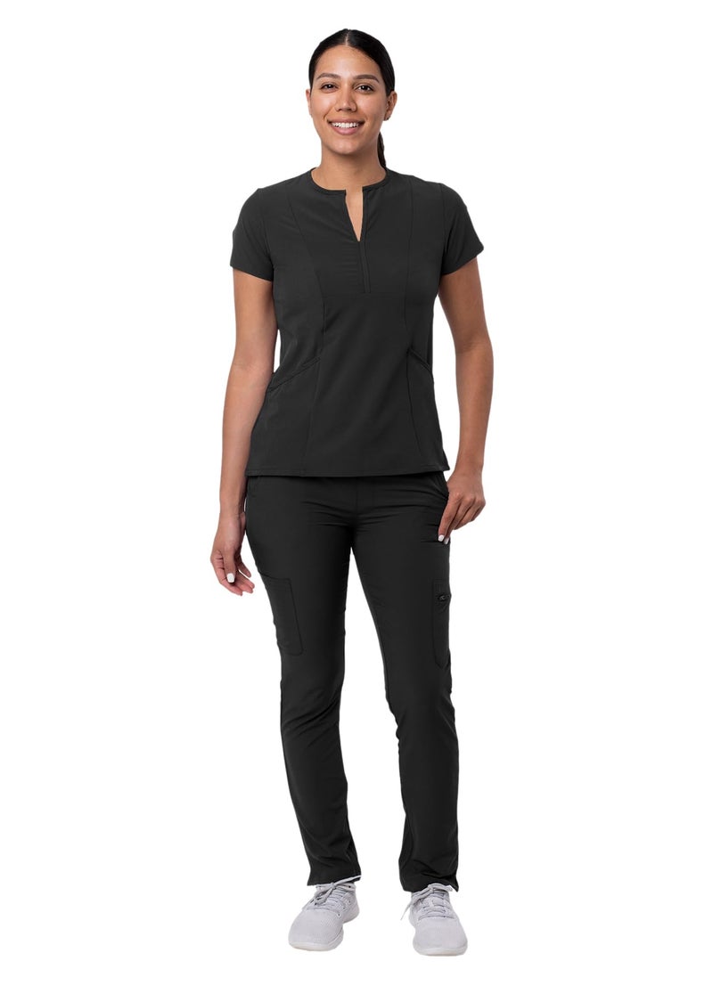 Adar Uniforms Addition Go-Higher Scrub Set for Women, Notched V-Neck Scrub Top & Skinny Cargo Scrub Pants, A9600, Black, M - Image 5