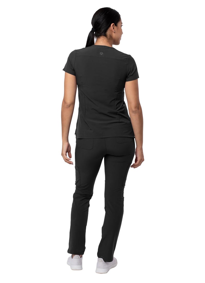 Adar Uniforms Addition Go-Higher Scrub Set for Women, Notched V-Neck Scrub Top & Skinny Cargo Scrub Pants, A9600, Black, M - Image 2