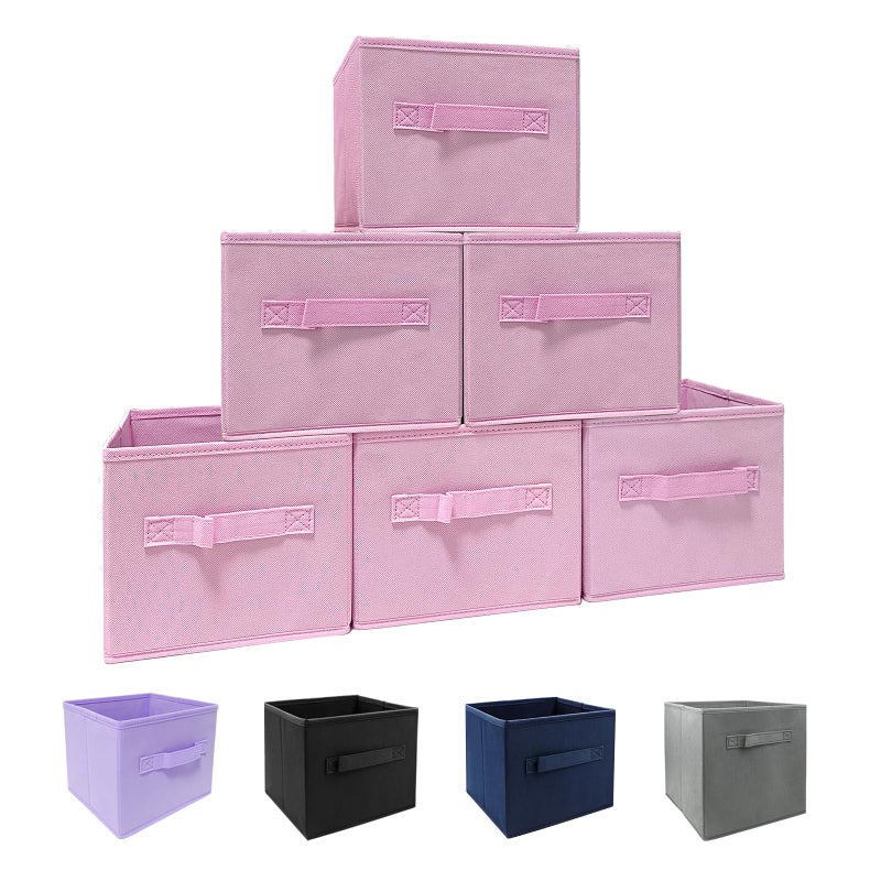 EBIGIC Pink Bins[6 Pack] 9.0"x7.5"x7.5" Small Size Fabirc Foldable Closet Toy Organizer Collapsible Cloth by BIGICâ€¦ - Image 1