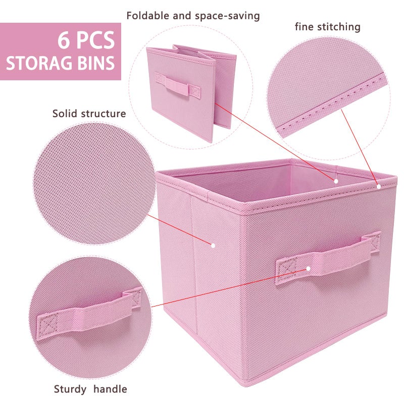 EBIGIC Pink Bins[6 Pack] 9.0"x7.5"x7.5" Small Size Fabirc Foldable Closet Toy Organizer Collapsible Cloth by BIGICâ€¦ - Image 3
