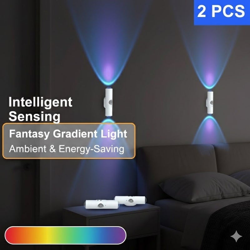 1 2 Pack RGB Smart Sensor Wall Light Double Head Cat Eye Light Effect Wiring Free Magnetic Installation Color Dimming Type C Charging Suitable For Bedroom Bedside Ambient Decoration And Night Lighting - Image 3