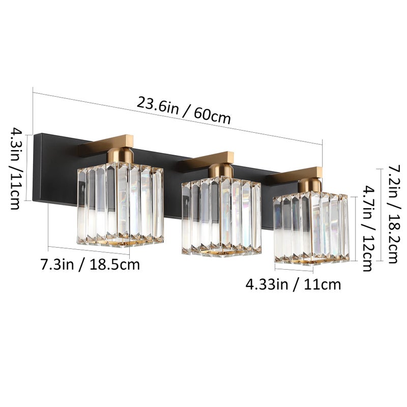 Aipsun Crystal Vanity Light Bathroom Lighting Fixtures 3 Light Modern Vanity Lighting Fixtures (Exclude Bulb) - Image 4