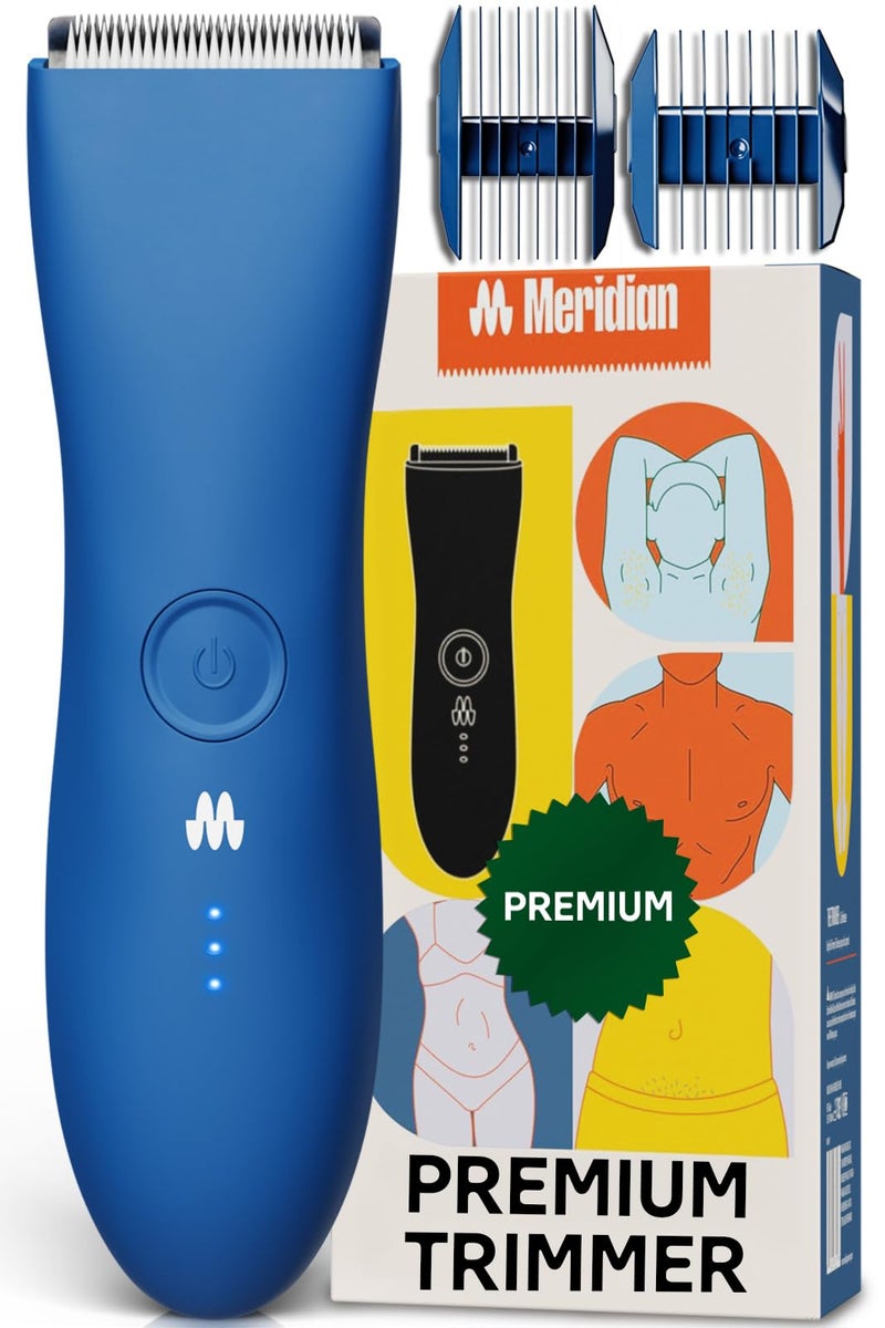 Meridian ميريديان ماكينة حلاقة متميزة - ماكينة حلاقة الجسم وشفرات كهربائية للرجال والنساء لشعر العانة والصدر والساقين وخط البيكيني، مقاومة للماء وقابلة لإعادة الشحن، أوشن - Image 1