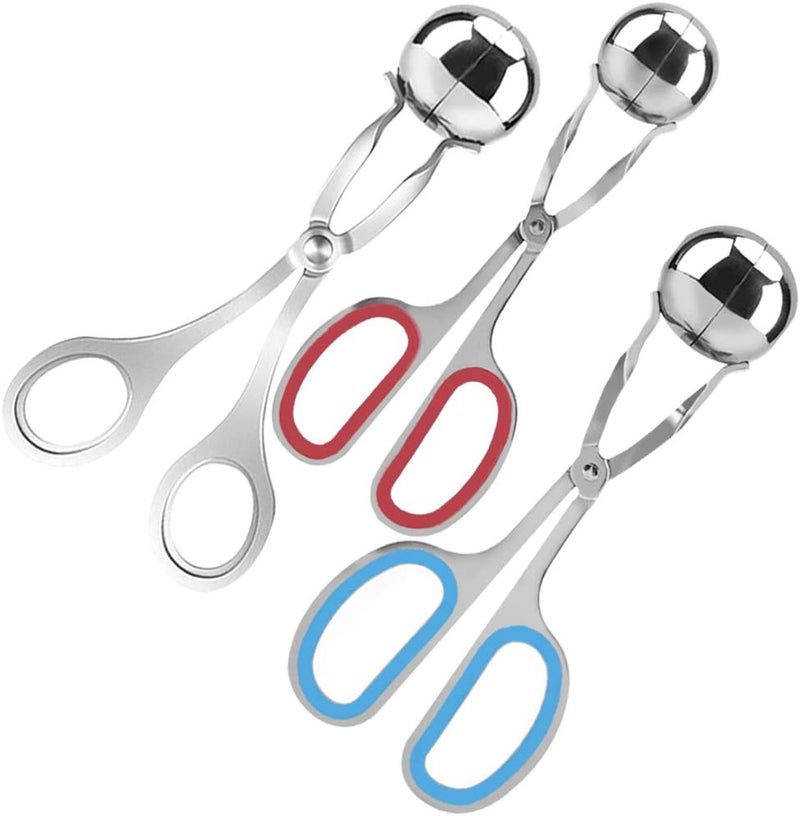 AIFUDA 3 Pcs Stainless Steel Meat Ballers, Nonstick Meatball Scoop Ball Maker Ice Tongs for Cake Pop, Ice Cream Scoop, Fruit, Cookie Dough, Melon - Image 1