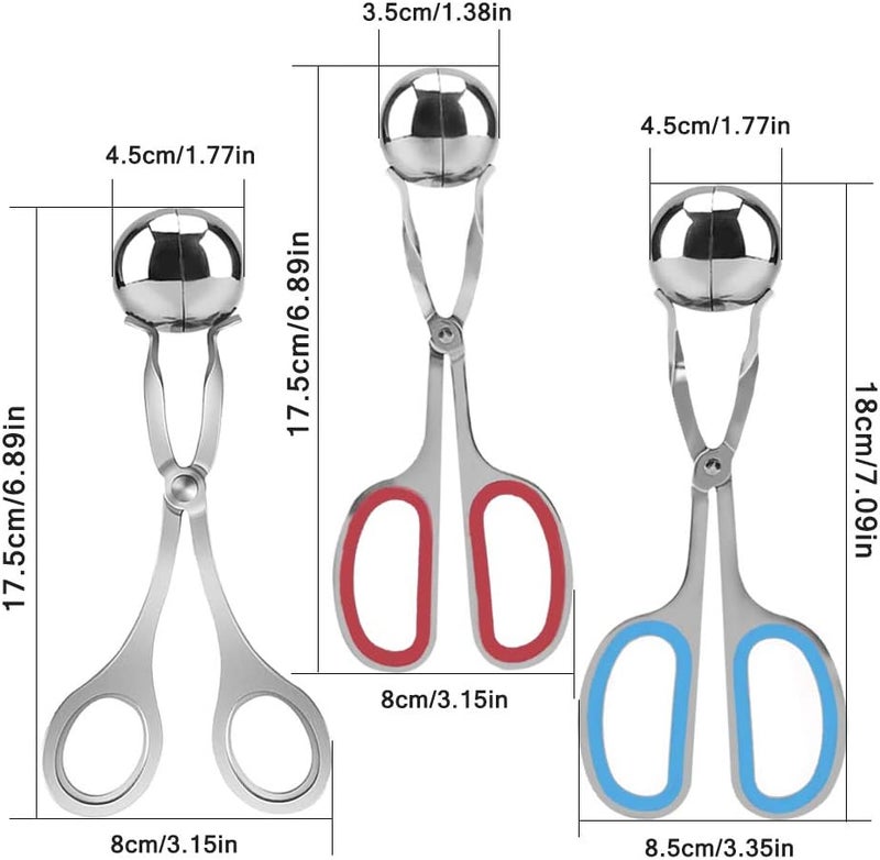 AIFUDA 3 Pcs Stainless Steel Meat Ballers, Nonstick Meatball Scoop Ball Maker Ice Tongs for Cake Pop, Ice Cream Scoop, Fruit, Cookie Dough, Melon - Image 3