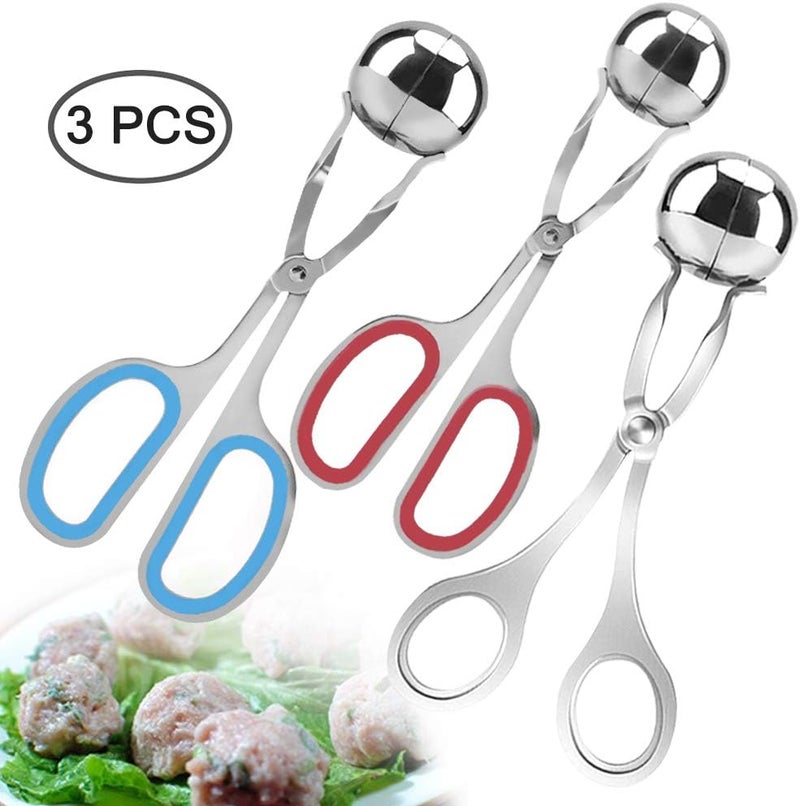 AIFUDA 3 Pcs Stainless Steel Meat Ballers, Nonstick Meatball Scoop Ball Maker Ice Tongs for Cake Pop, Ice Cream Scoop, Fruit, Cookie Dough, Melon - Image 2
