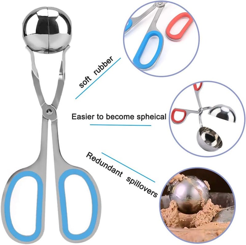 AIFUDA 3 Pcs Stainless Steel Meat Ballers, Nonstick Meatball Scoop Ball Maker Ice Tongs for Cake Pop, Ice Cream Scoop, Fruit, Cookie Dough, Melon - Image 4