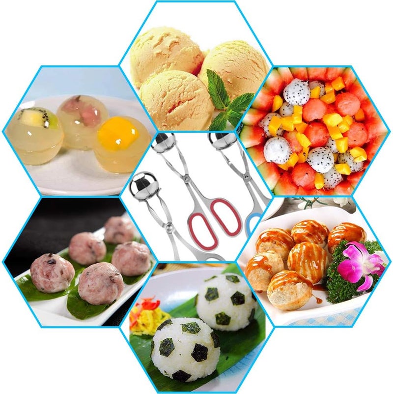 AIFUDA 3 Pcs Stainless Steel Meat Ballers, Nonstick Meatball Scoop Ball Maker Ice Tongs for Cake Pop, Ice Cream Scoop, Fruit, Cookie Dough, Melon - Image 5