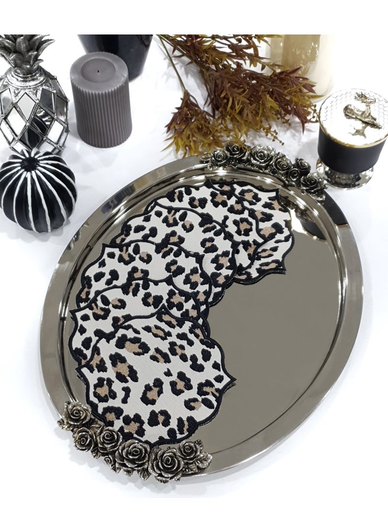Tanem Home - Leopard Pattern Embroidered Coaster 15 x 15 cm - Image 1