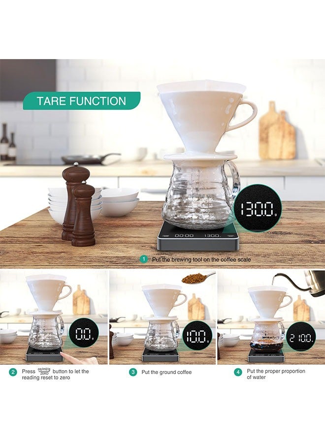 Digital Coffee Scale With Timer LED Screen Espresso, Weighing 0.1g High Precision Measures In Oz/ml/g Kitchen Scale